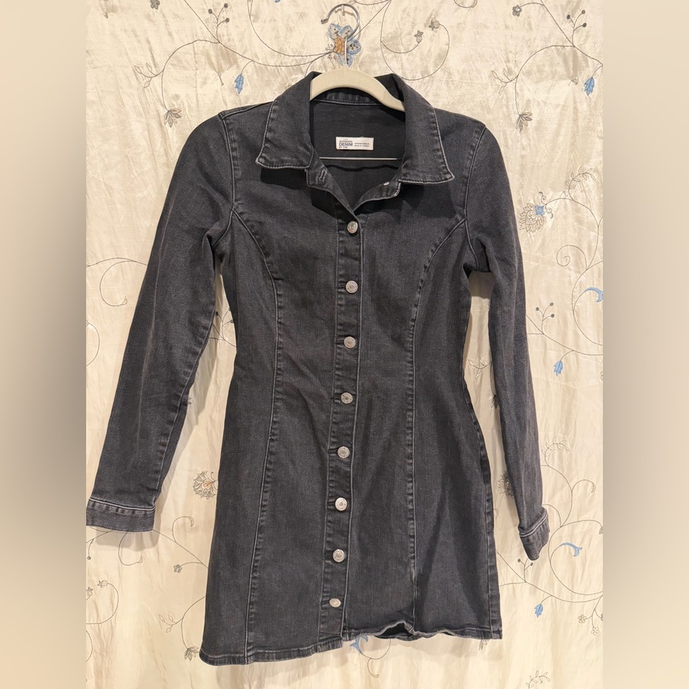 Zara Dark Gray Long Sleeve Denim Dress